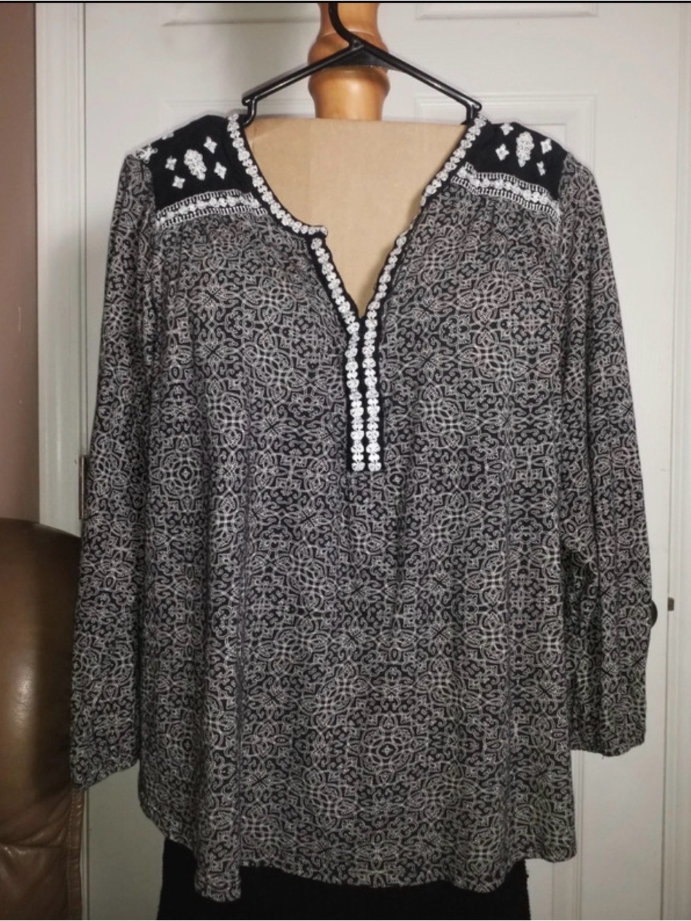 Lucky Brand Black and White Printed Tunic Top